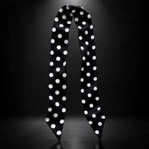 Black scarf with white polka dots