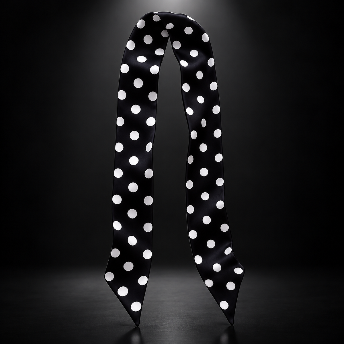 Black scarf with white polka dots