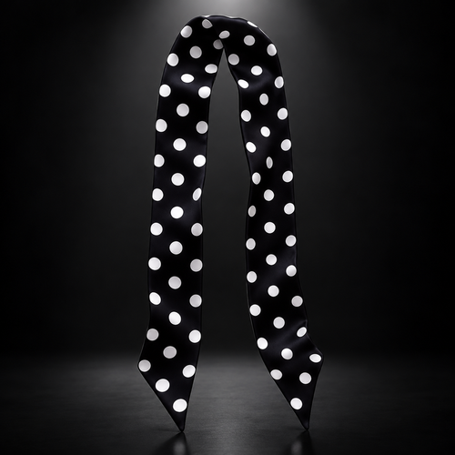 Black scarf with white polka dots