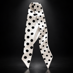 White scarf with black polka dots