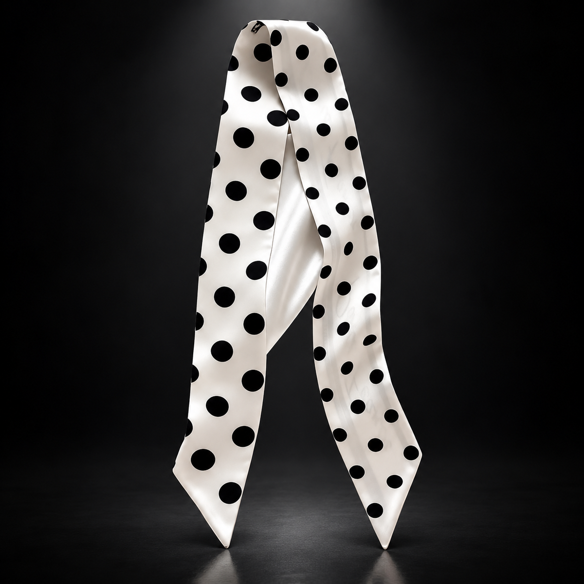 White scarf with black polka dots